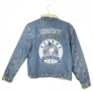 Vintage Disney Eyeore Donkey Patch Blue Denim Sherpa Jean Jacket